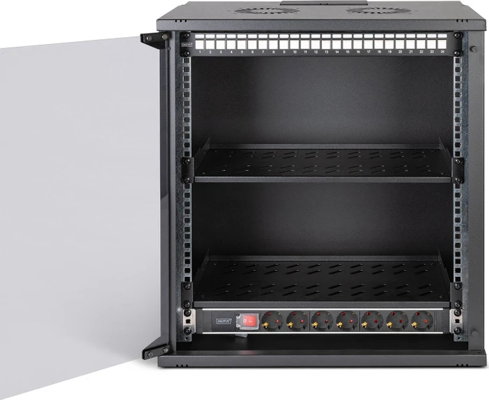 Digitus Professional SoHo Pro Line 19" Wandgehäuse SET 12HE, unmontiert, Sicherheitsglastür, IP20, RAL 9005, 400mm tief