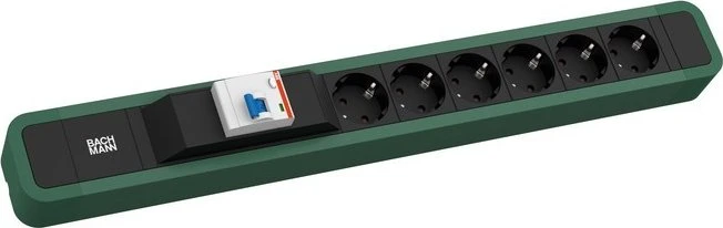 Bachmann Primo 2, 6-fach, FI-Schutzschalter, 2m, grün/schwarz