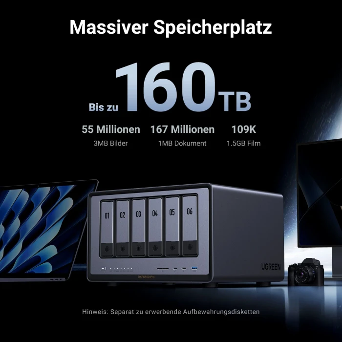 Ugreen NASync DXP6800 Pro 8TB, 8GB RAM, 2x RJ-45 10GBase-T, 2x Thunderbolt 4 / USB4