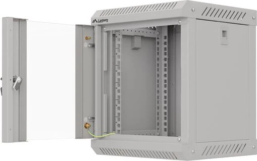 Lanberg WF11 Series 10" Rack Wandschrank 6HE, hängend, Flatpack, Glastür, IP20, RAL 7035, 300mm tief