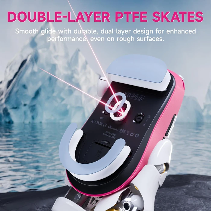 Attack Shark X8 Plus Tri-mode Wireless Gaming Mouse, Berry Red, inkl. Grip Tape & C06 Ultra LED Kabel, USB/Bluetooth