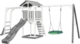 Axi Spielturm Beach Tower mit Klettergerüst, Rutsche und Nestschaukel weiß/grau