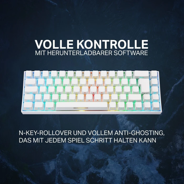 Deltaco Gaming WK95R Wireless 65% Layout, LEDs RGB, weiß, Kailh Box RED, USB/Bluetooth, DE