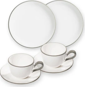 Gmundner Keramik Grauer Rand Frühstück für 2 Cup Frühstücksservice, 4-tlg.