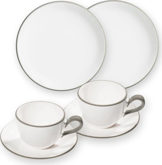 Gmundner Keramik Grauer Rand Frühstück für 2 Cup Frühstücksservice, 4-tlg.