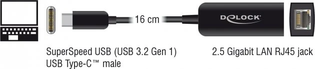 DeLOCK 2.5G LAN-Adapter kompakt, RJ-45, USB-C 3.0 [Stecker]
