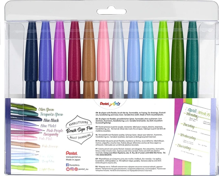 Pentel Brush Sign Pen SES15C sortiert, 12er-Set
