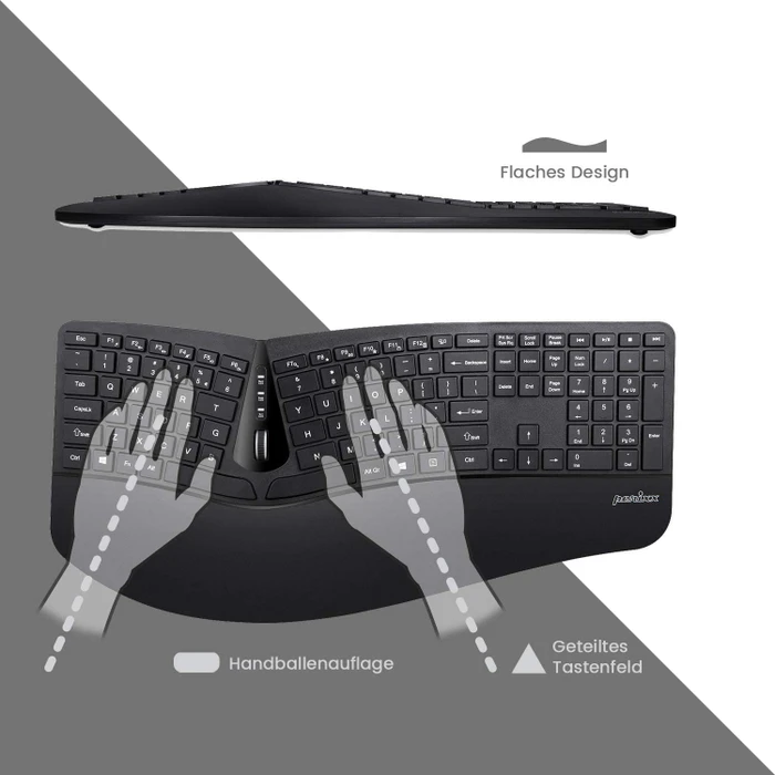 Perixx Periduo 605 Wireless Ergonomic Split Keyboard and Vertical Mouse Combo schwarz, USB, DE