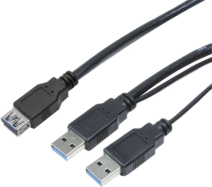 LogiLink USB 3.0 Y-Stromkabel 1x USB-A 3.0 Buchse auf 2x USB-A 3.0 Stecker, 0.3m
