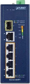 Planet IGS-614HPT Industrial Railmount Gigabit Switch, 5x RJ-45, 1x SFP, 120W PoE+