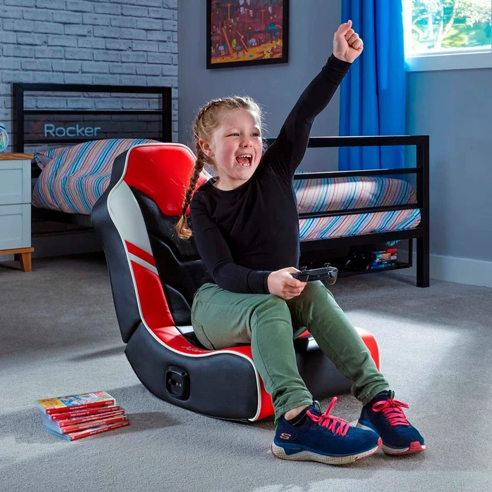 X Rocker Shadow 2.0 Audio Floor Rocker Gaming-Bodensessel für Kinder/Jugendliche, schwarz/rot