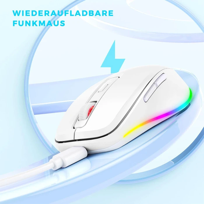 Seenda Rechargeable Wireless RGB Mouse mit Jiggler-Funktion, weiß, USB