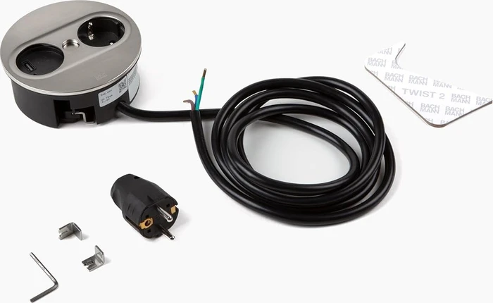 Bachmann Twist 2, 1-fach, 1x USB-Charger A/C, rund, 2m, Edestahl-Optik