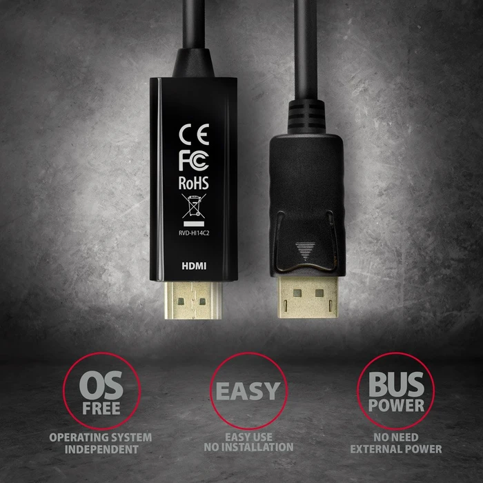 Axagon DisplayPort 1.2/HDMI 1.4b Adapterkabel schwarz, 1.80m
