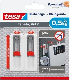 tesa Powerstrips Klebenagel höhenverstellbar Tapete/Putz weiß, 2 Stück