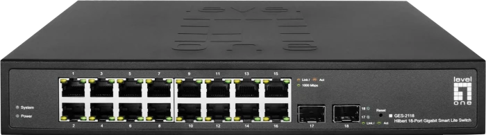 LevelOne GES Rackmount Gigabit Smart Switch, 16x RJ-45, 2x SFP