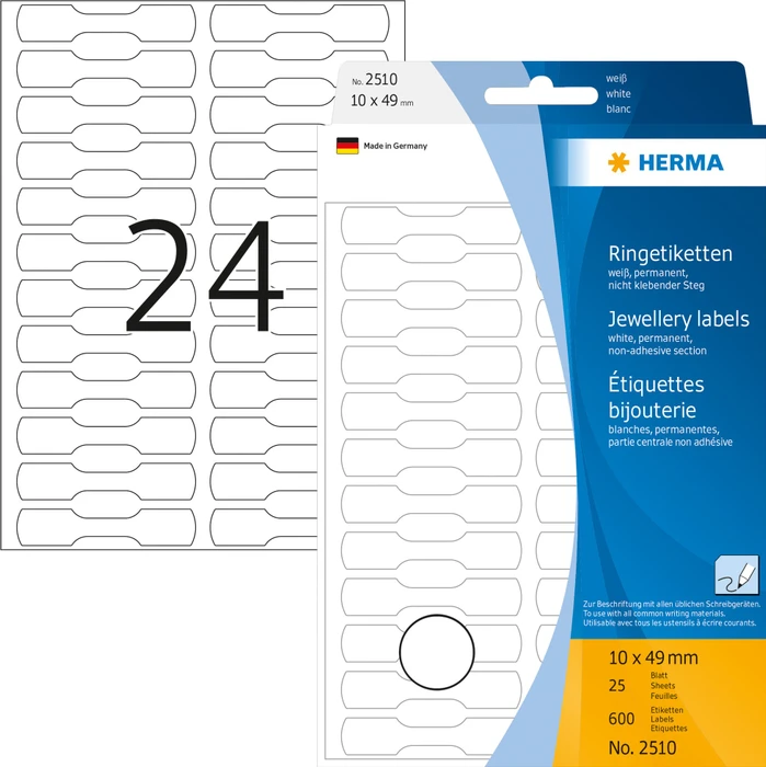 Herma Ringetiketten, 10x49mm, weiß, 25 Blatt (600 Etiketten)