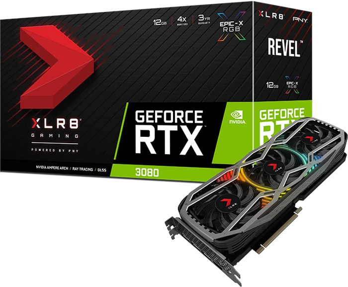 PNY GeForce RTX 3080 XLR8 Gaming Revel Epic-X RGB Triple Fan LHR, 12GB GDDR6X, HDMI, 3x DP