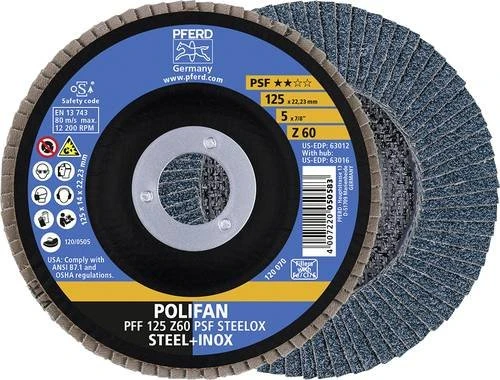 Pferd PFF 125 Z 60 PSF STEELOX POLIFAN Fächerschleifscheibe K60, 125x22.23mm, 10 Stück