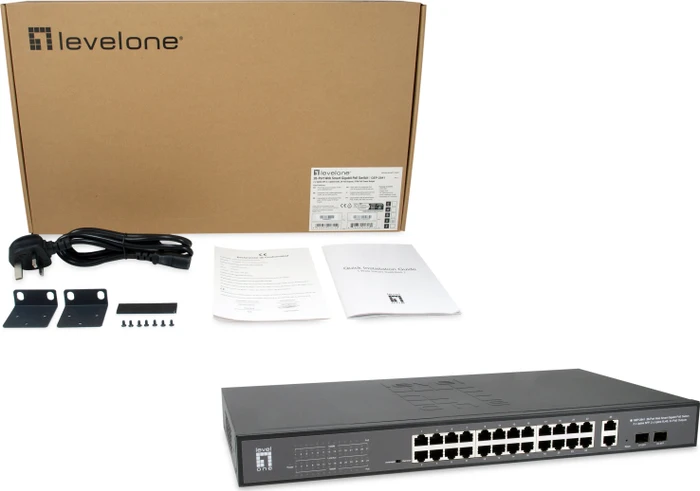 LevelOne GEP Rackmount Gigabit Smart Switch, 26x RJ-45, 2x SFP, 375W PoE