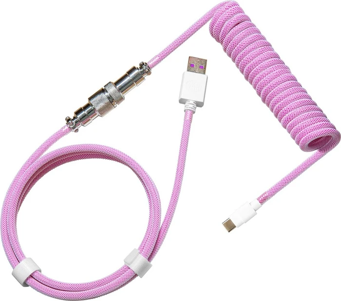 Cooler Master Coiled Cable USB-C auf USB-A, Tastaturkabel (Spiral-Textilkabel), 1.5m, Candy Magenta