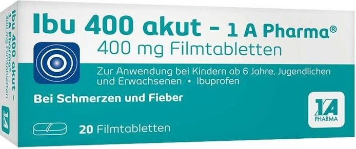 1A Pharma Ibu 400 akut Schmerztabletten, 20 Stück