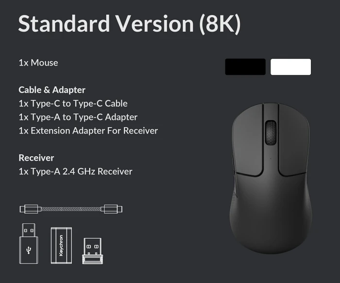 Keychron M3 mini Wireless Mouse weiß, 8K PixArt 3950, USB/Bluetooth