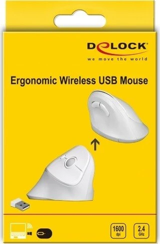 DeLOCK Ergonomische USB Maus vertikal weiß, kabellos, USB