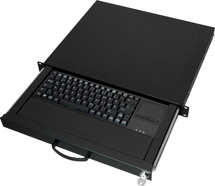 aixcase Tastaturschublade 1HE mit Tastatur + Touchpad für 19"-Rack, Tastaturschublade, DE