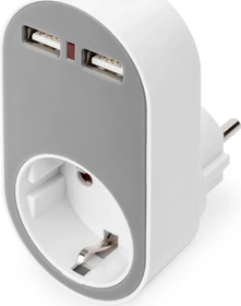 Digitus Universal Steckdosenadapter mit 2x USB-A weiß/grau