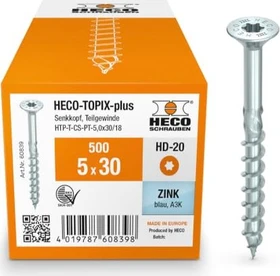 HECO TOPIX-plus verzinkt blau A3K Torx T20 Holzschraube, 5x30mm, 500 Stück