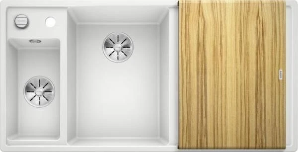 Blanco Axia III 6 S InFino Becken links mit Ablauffernbedienung weiß inkl. Holzschneidebrett
