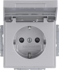 Busch-Jaeger Future Linear Steckdosen-Einsatz mit Klappdeckel und Beschriftungsfeld, alusilber