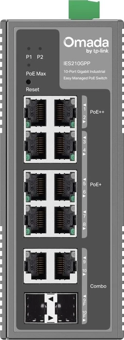 TP-Link Omada IES Industrial Railmount Gigabit Smart Switch, 8x RJ-45, 2x RJ-45/SFP, 240W PoE++