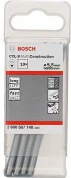 Bosch Professional CYL-9 MultiConstruction Mehrzweckbohrer, 5.5x50x85mm, 10 Stück