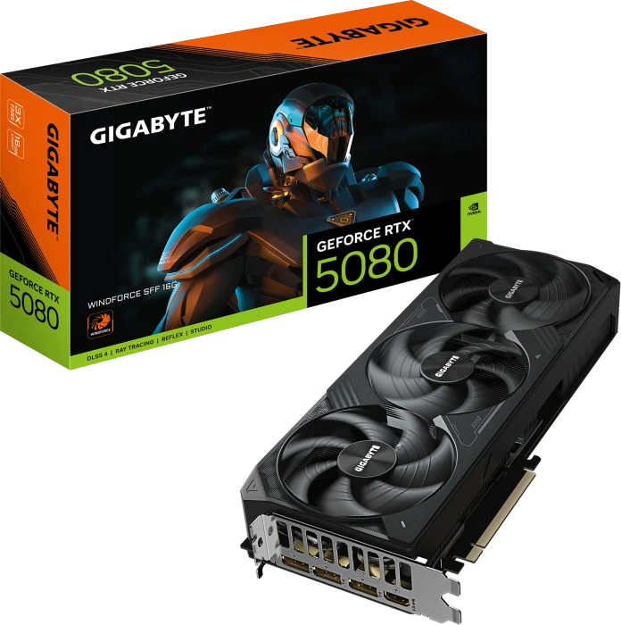 GIGABYTE GeForce RTX 5080 Windforce SFF 16G, 16GB GDDR7, HDMI, 3x DP