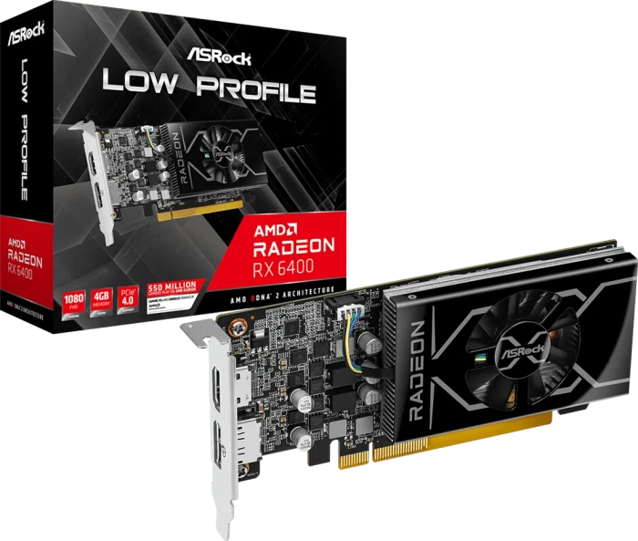 ASRock Radeon RX 6400 Low Profile, RX6400 LP 4G, 4GB GDDR6, HDMI, DP