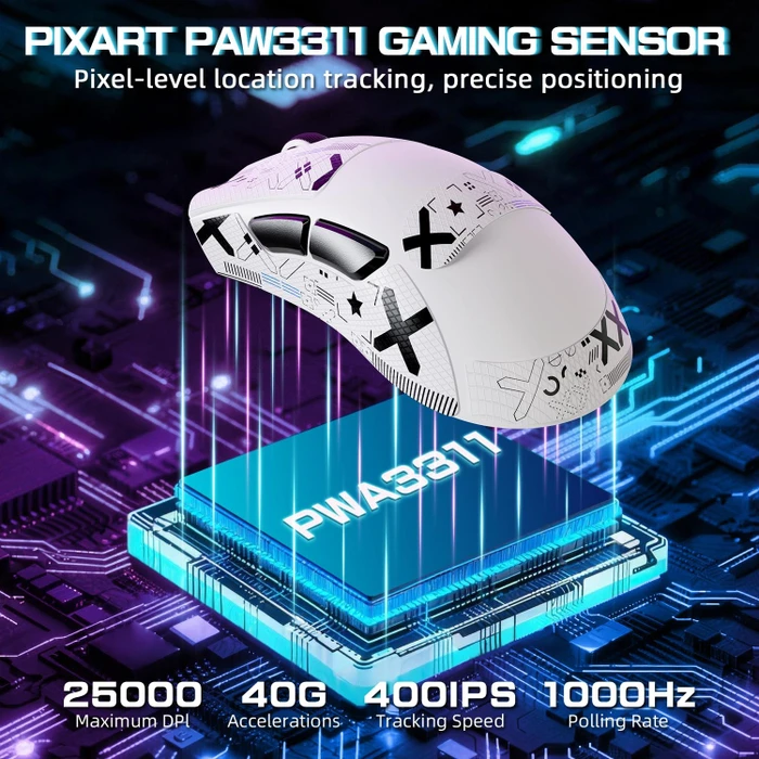 Attack Shark V3 PRO Tri-mode Wireless Gaming Mouse mit Ladestation, weiß, inkl. Grip Tape, USB/Bluetooth