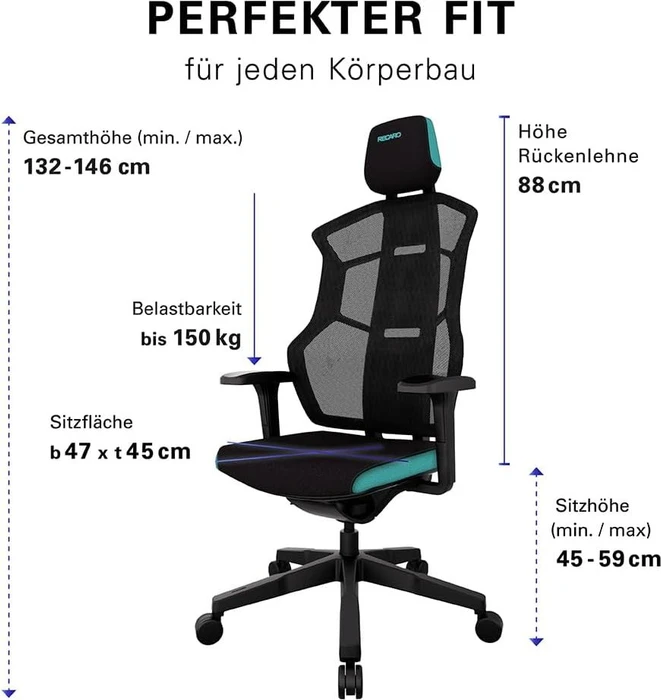 Recaro Aer Essential Gamingstuhl, Ocean Blue