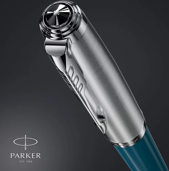 Parker 51 teal blue resin/chrome trim, rechte Hand, fein, Geschenkbox