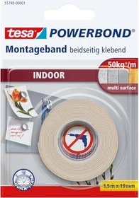 tesa Powerbond Montageband Indoor weiß, Klebeband, 19mm/1.5m, 1 Stück