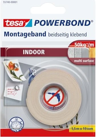 tesa Powerbond Montageband INDOOR, 19 mm x 1,5 m