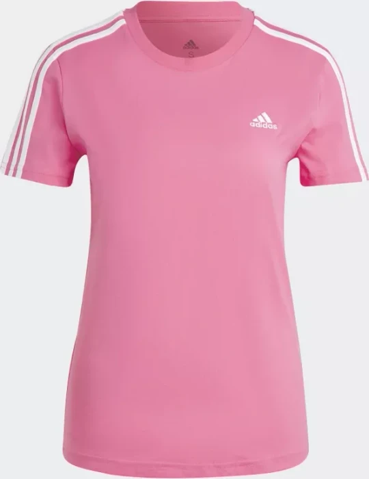 adidas Loungewear Essentials Slim 3 Streifen T-Shirt kurzarm pulse magenta/weiß (Damen)