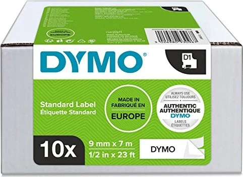 Dymo D1 Beschriftungsband, 9mm, schwarz/weiß, 10er-Pack