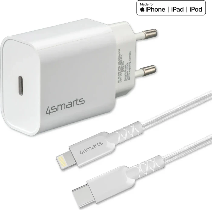 4smarts Netzladegerät VoltPlug PD 20W und USB-C auf Lightning Kabel 1.5m weiß