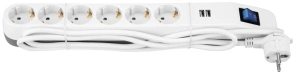 REV Ritter ICE Steckdosenleiste mit Schalter, 2x USB, 6-fach, 1.4m, weiß