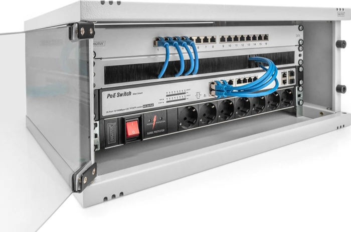 Digitus Professional SoHo Line 19" Wandgehäuse 4HE, unmontiert, Sicherheitsglastür, IP20, RAL 7035, 400mm tief