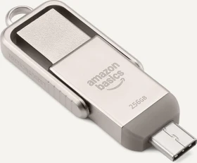 AmazonBasics Dual Thumb Drive Memory Stick 256GB Champagner-Silber, USB-A + USB-C, USB 3.2 Gen 1×1