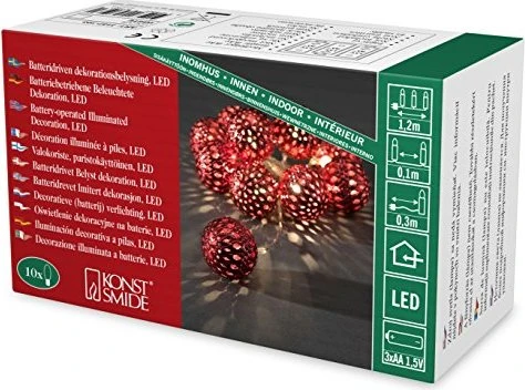 Konstsmide Dekolichterkette Metallkugeln rot LED 10x warmweiß