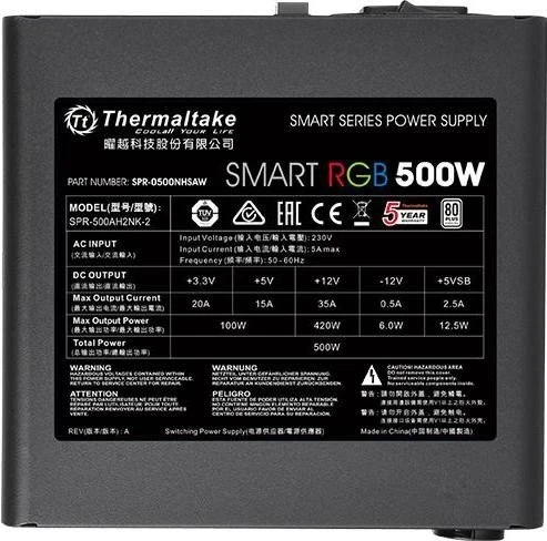 Thermaltake Smart RGB 500W, ATX 2.3